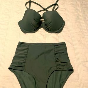 Aerie Olive Green HighWaist Bikini-M Top, S Bottom